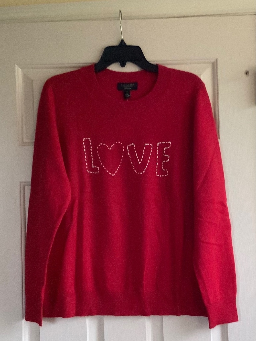 Charter Club Cashmere Love Embroidered Crewneck Sweater Red Polish Combo SZ XL